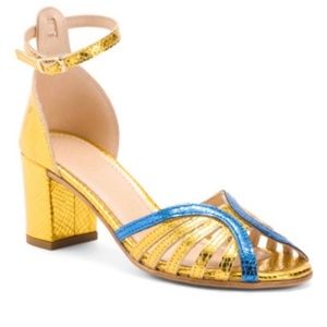 Les Italiennes Women's Metallic Gold & Blue Block Heels